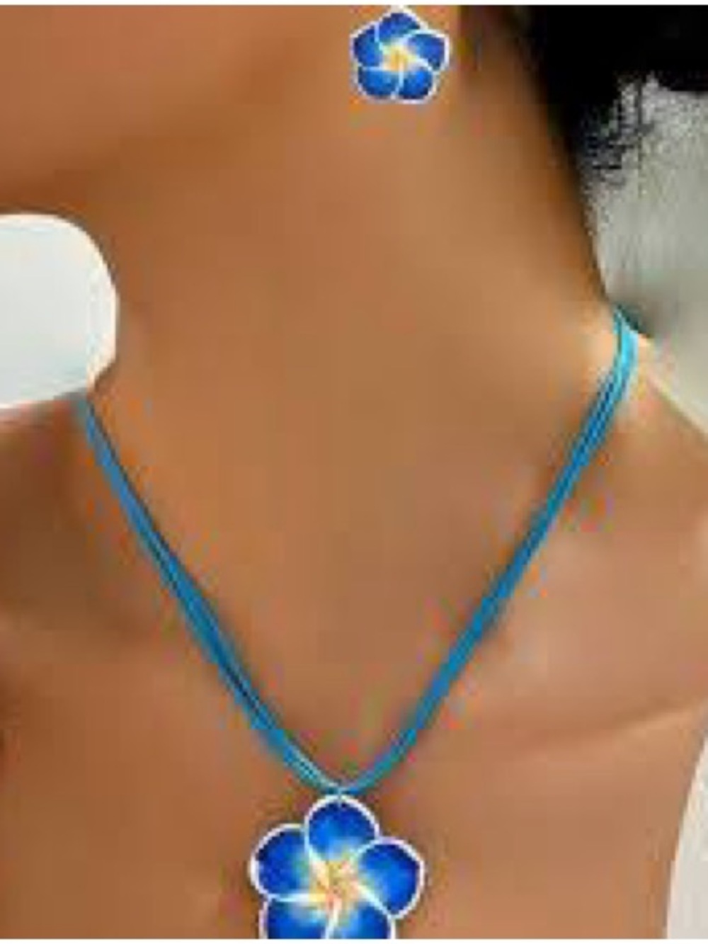 Handmade Blue Floral Pendant Necklace - Women Jewelry set